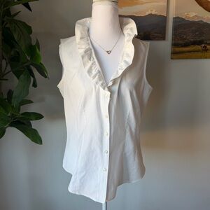 Brooks Brothers White Ruffled Sleeveless Blouse